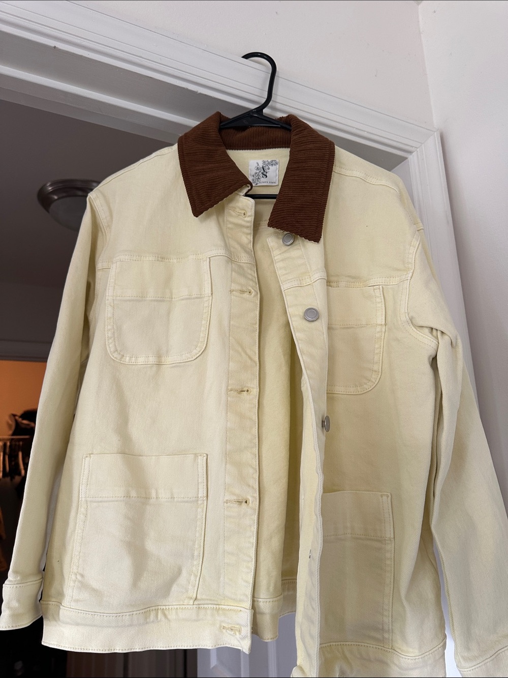 Altard state Butter yellow and chestnut denim jacket.
